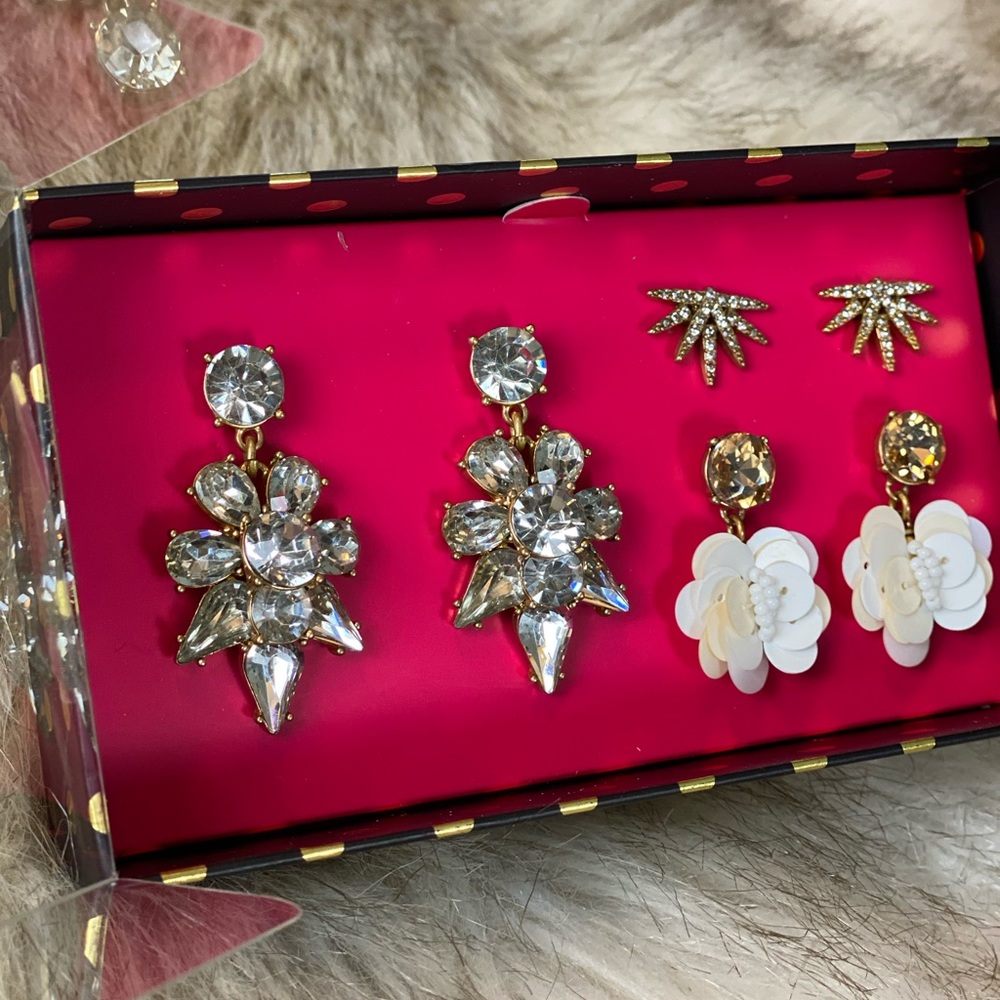 J. Crew 3 Piece Stone Earring Set, New in box